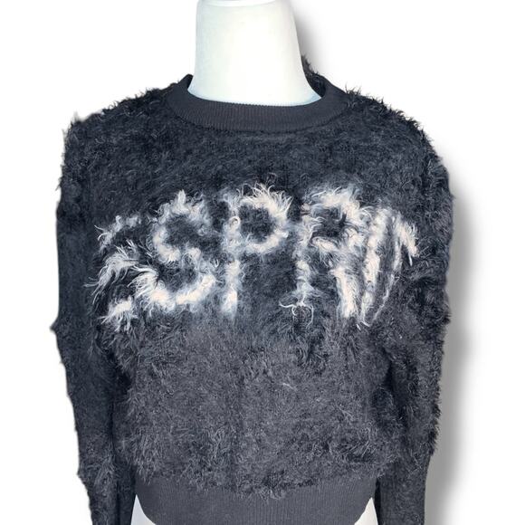 Opening Ceremony Esprit Fuzzy Logo Cropped Sweater Black Crewneck Small - Picture 4 of 9